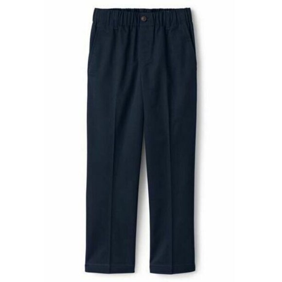 NWT LANDS' END BOY'S IRON KNEE ELASTIC WAIST CHINO PANTS CLASSIC NAVY 14 - Picture 1 of 13